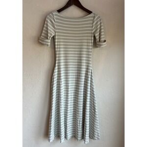 Lauren Ralph Lauren Green Striped Stretch Cotton Midi Dress XS A Line Preppy